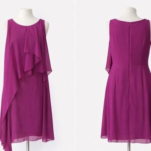 Belle by Badgley Mischka Magenta Chiffon Overlay Dress | Size 14